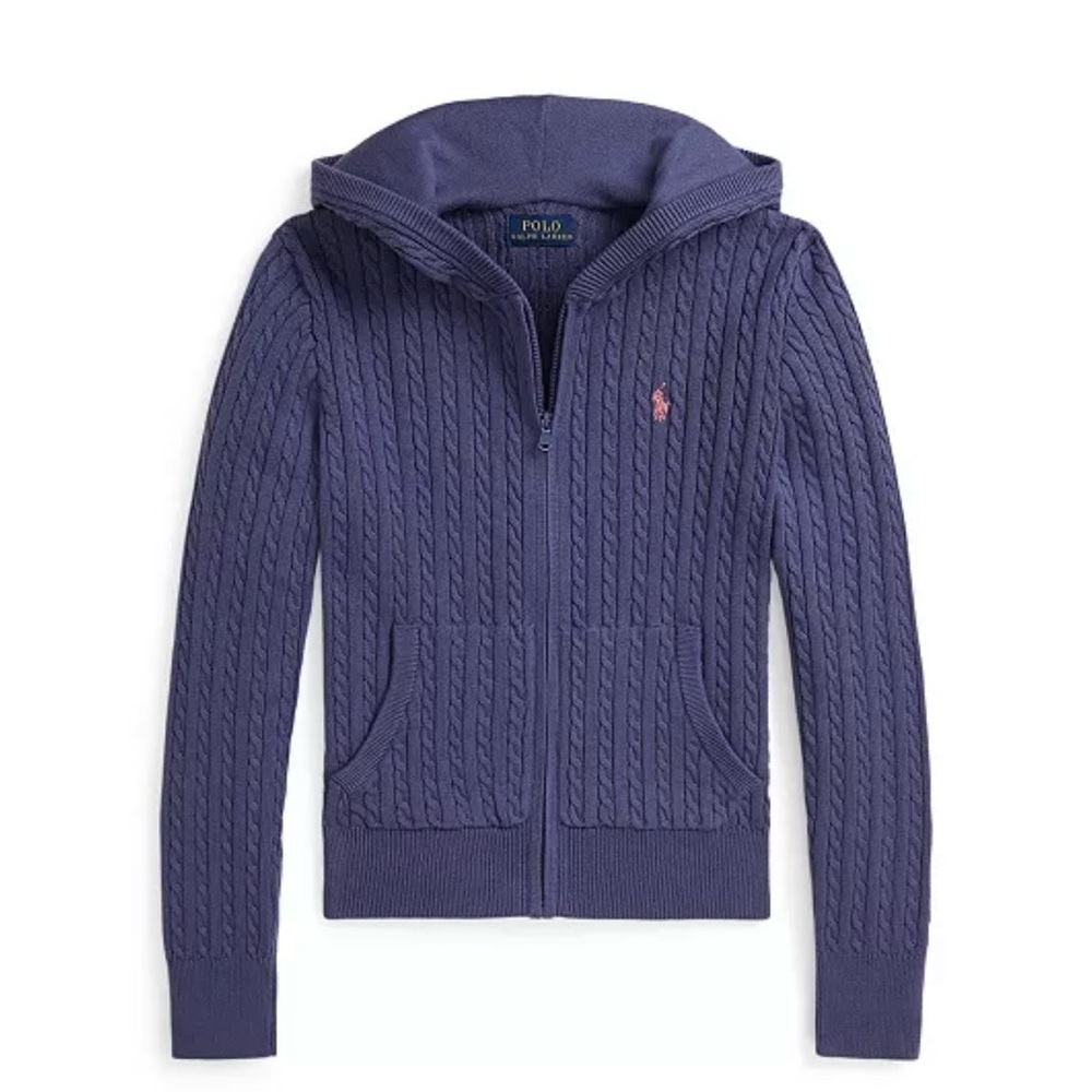 Ralph Lauren Big Girls Cable
Cotton Full Zip Hoodie Slate Blue
 M 8-10